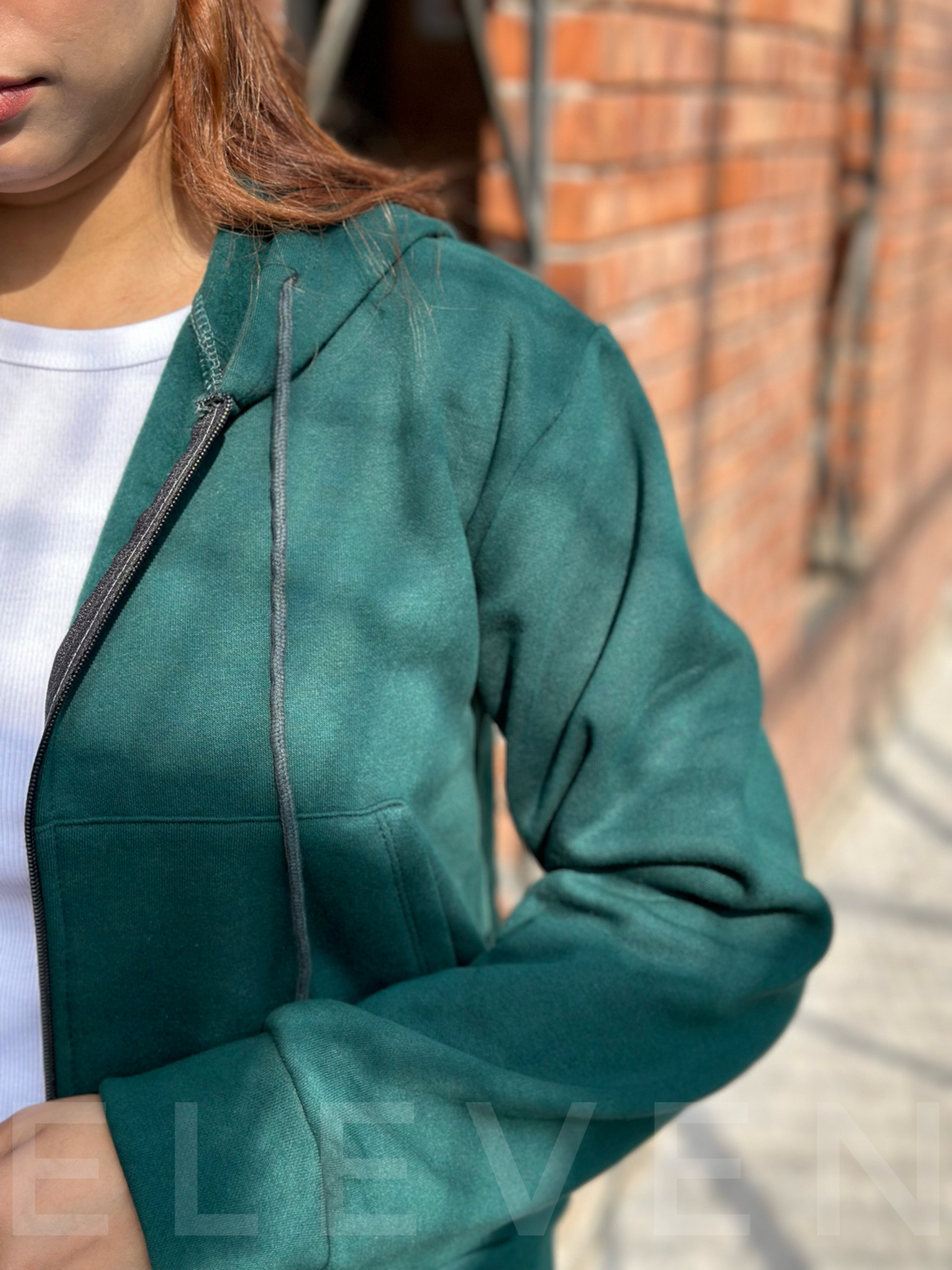 Green Crop Zipper Hoodie