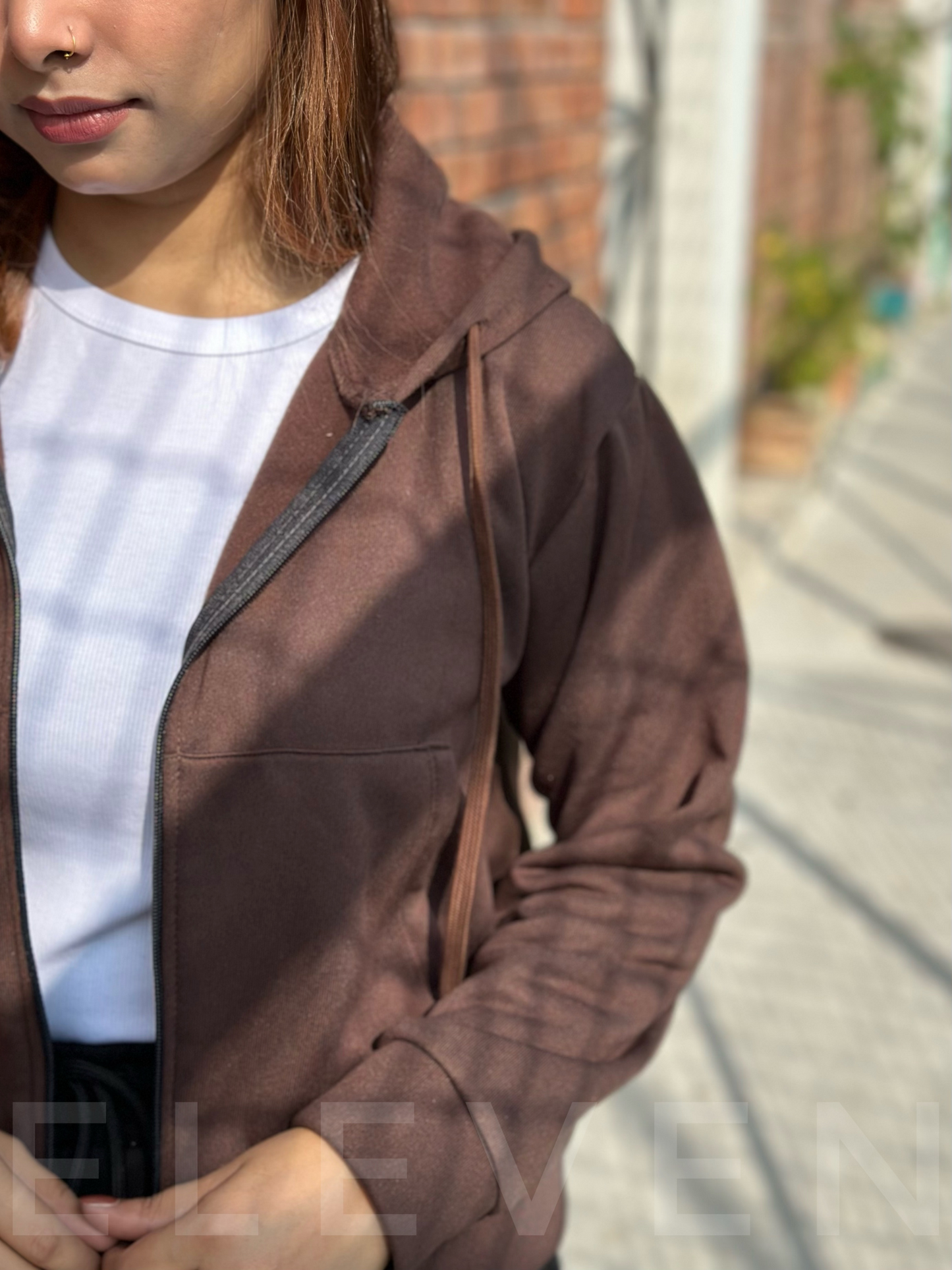 Chocolate Crop Zipper Hoodie