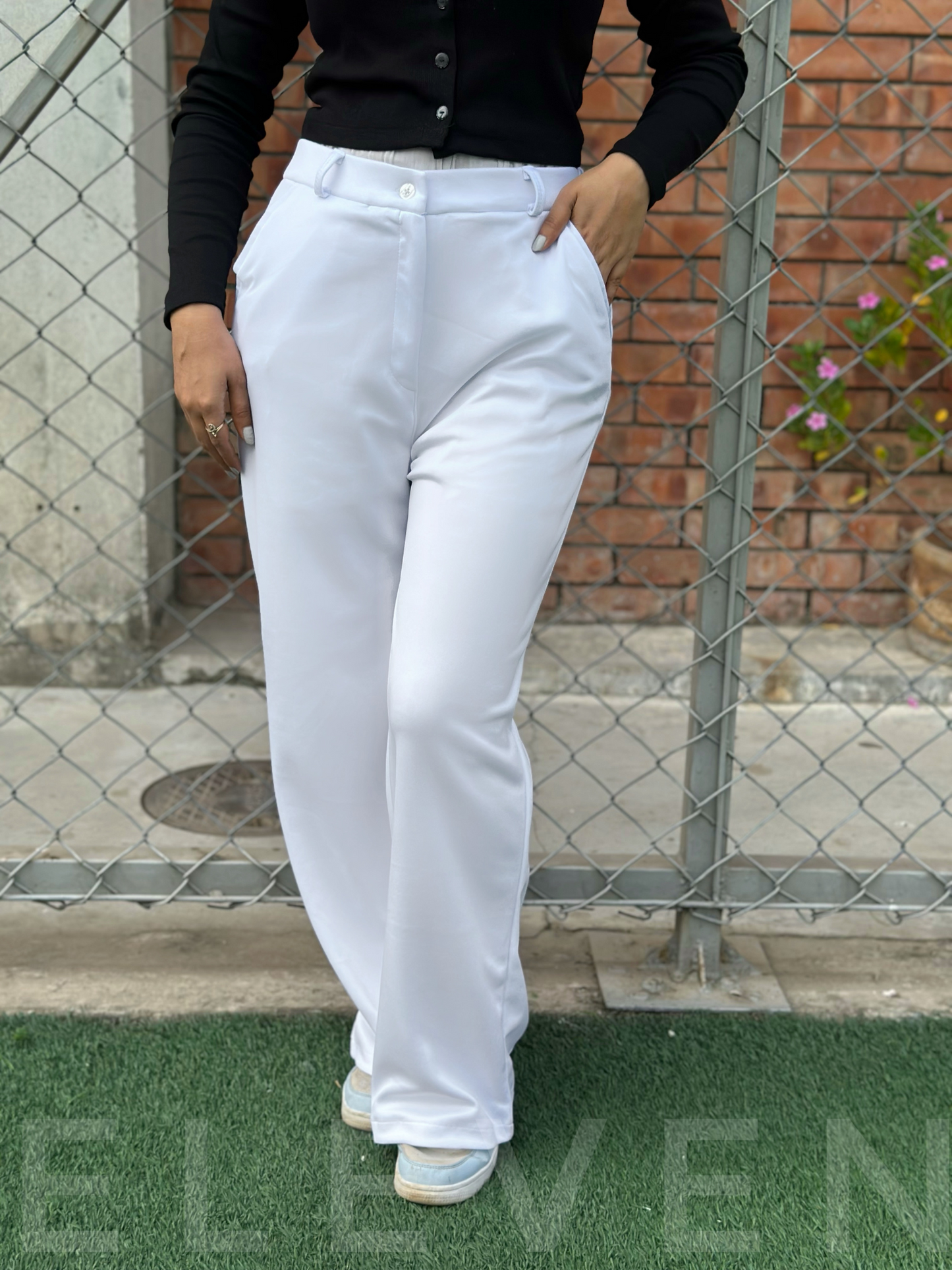 White High Waist Wide Leg Pant