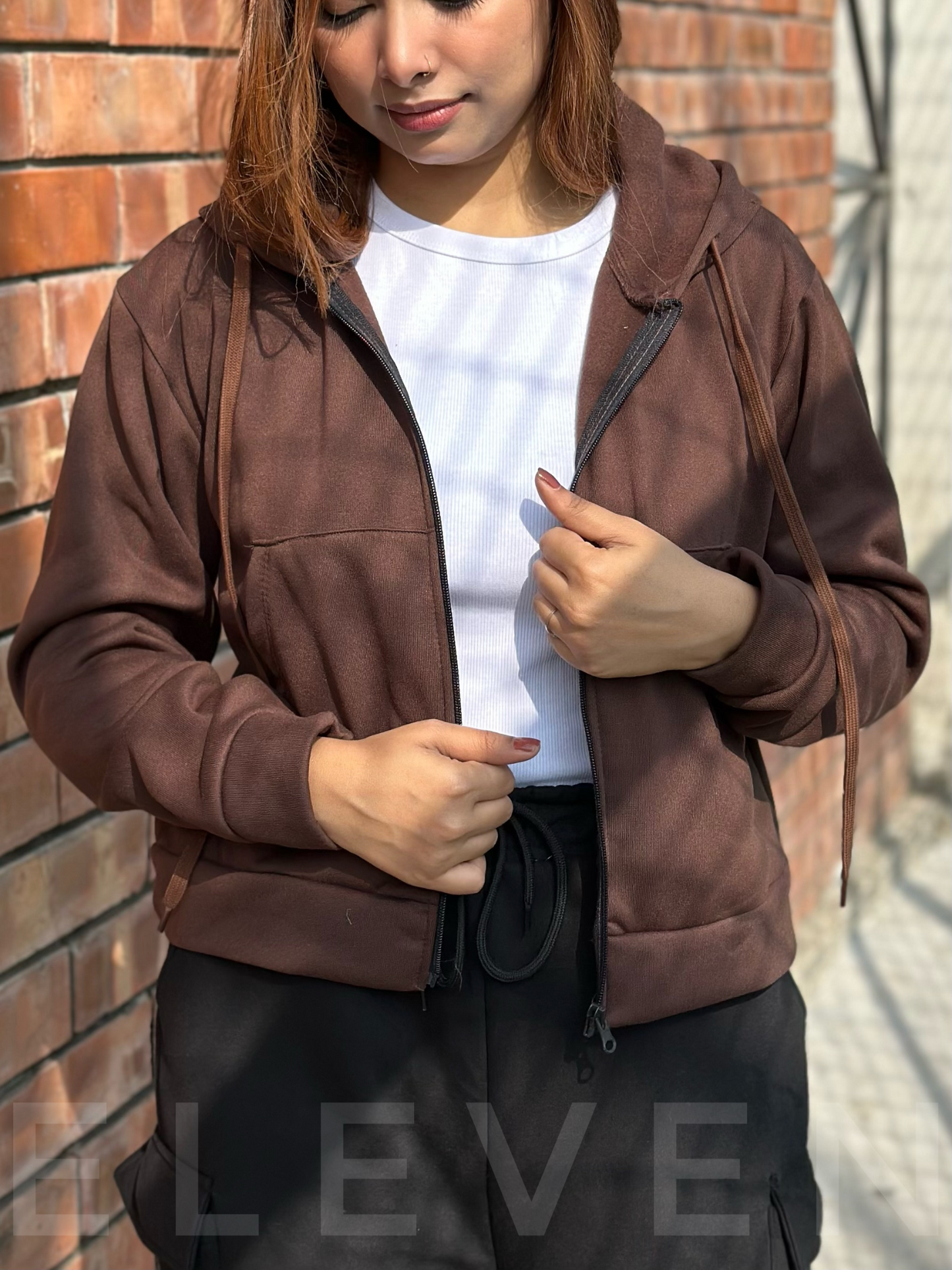 Chocolate Crop Zipper Hoodie