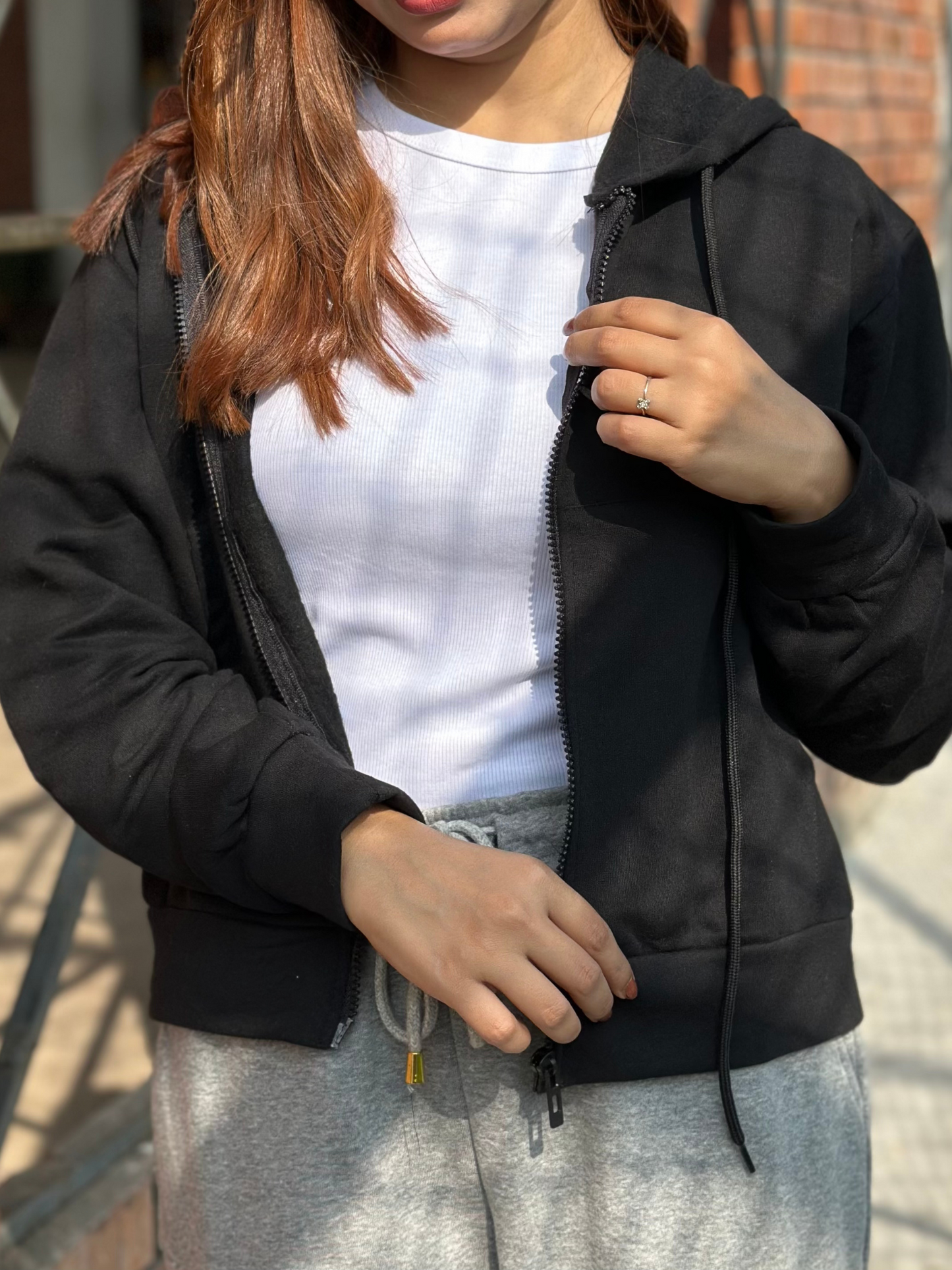 Black Crop Zipper Hoodie