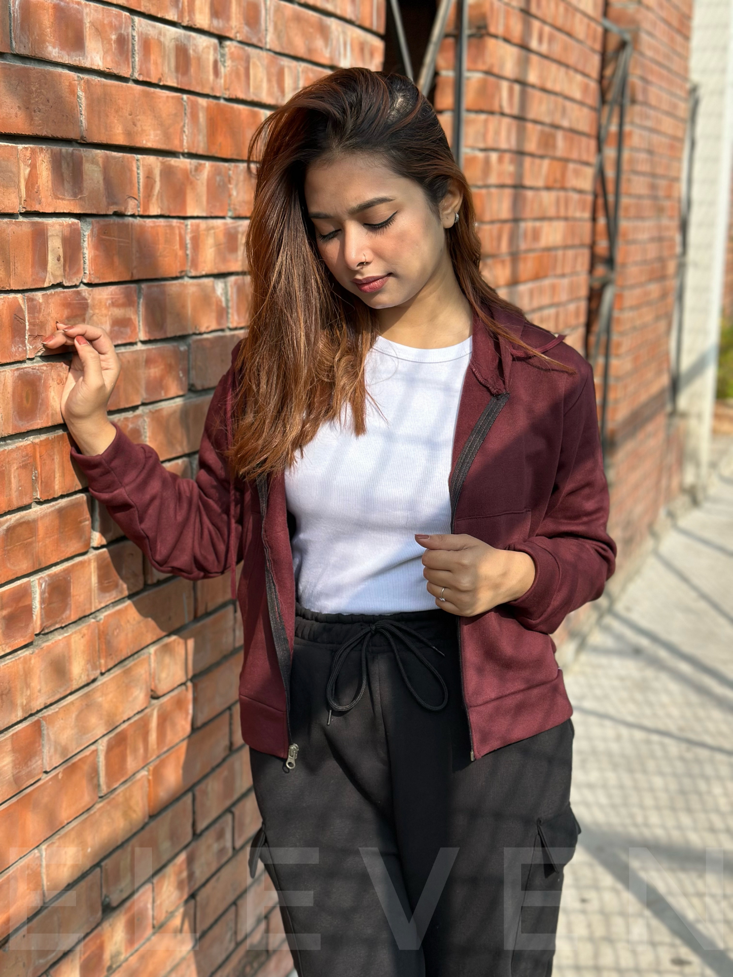 Maroon Crop Zipper Hoodie