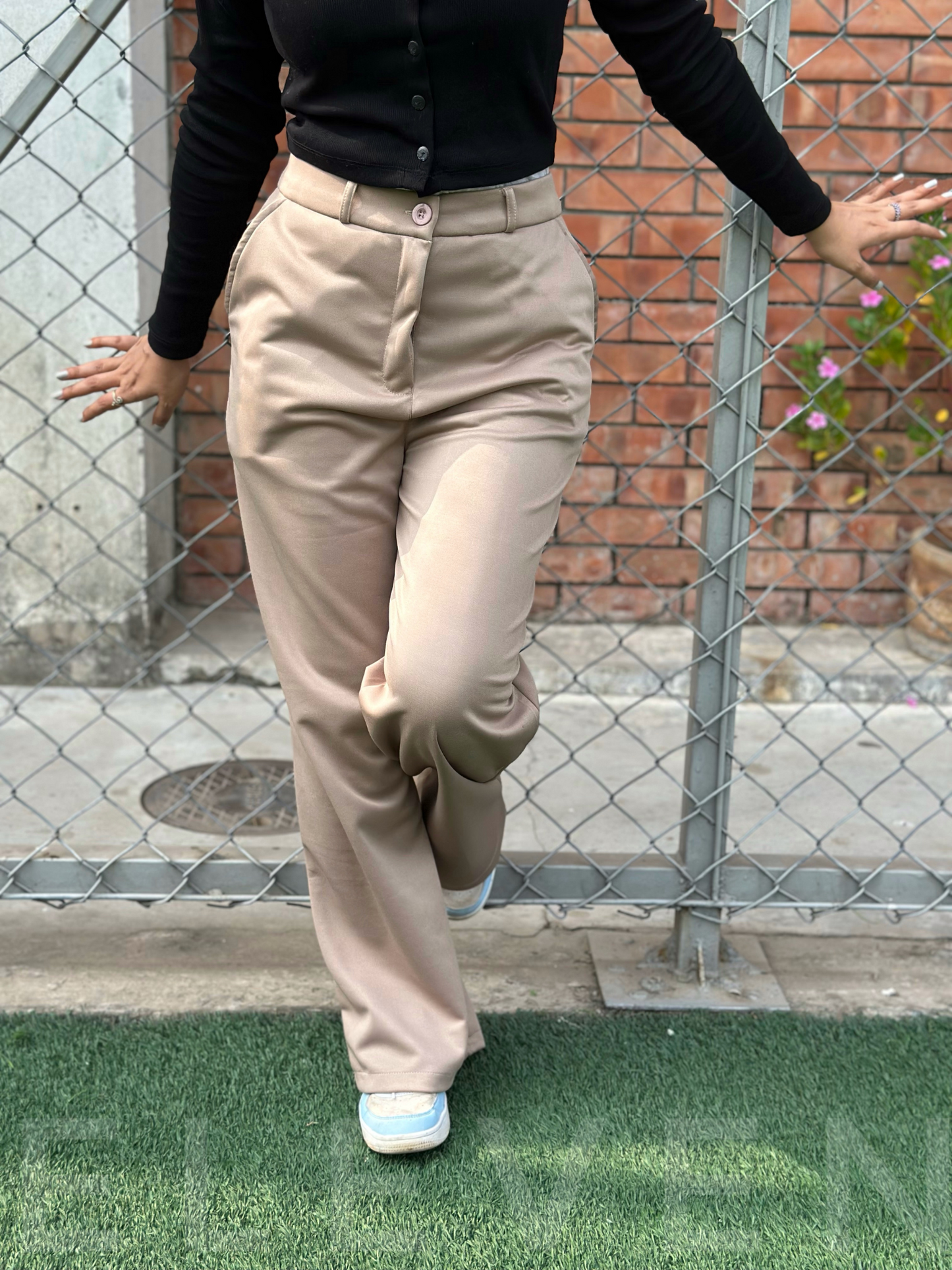 Beige High Waist Wide Leg Pant