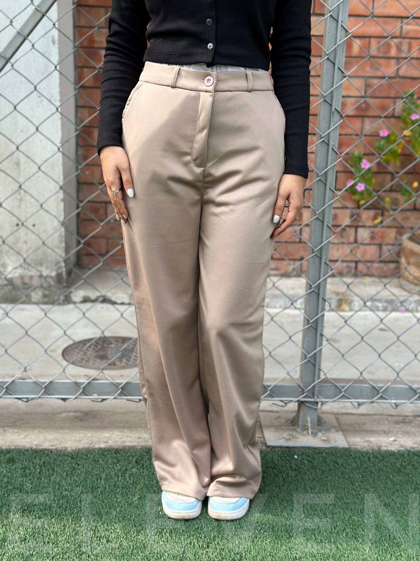 Beige High Waist Wide Leg Pant