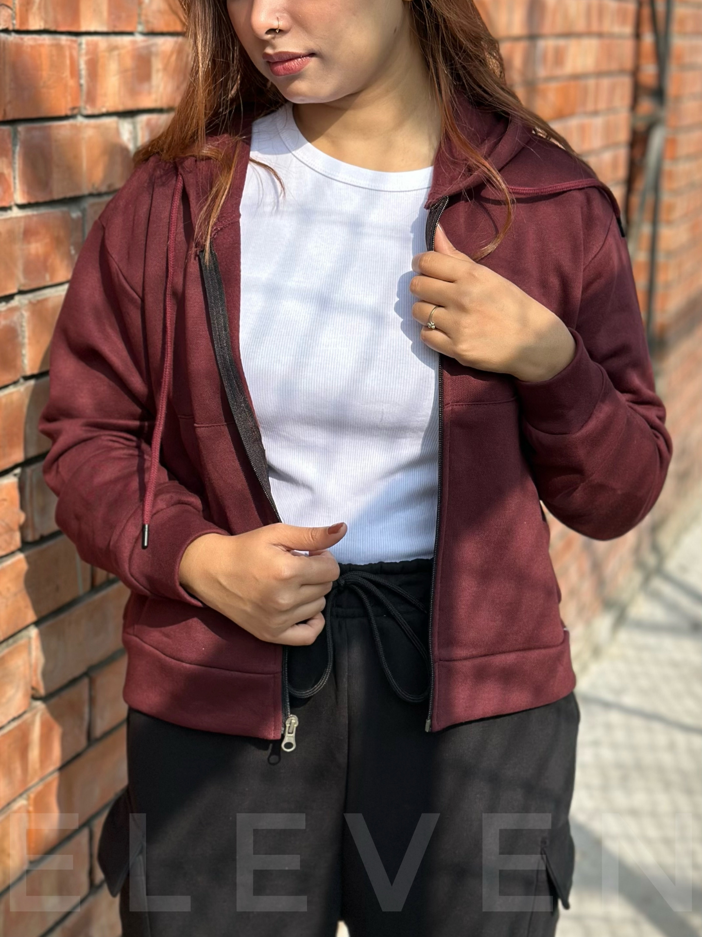 Maroon Crop Zipper Hoodie