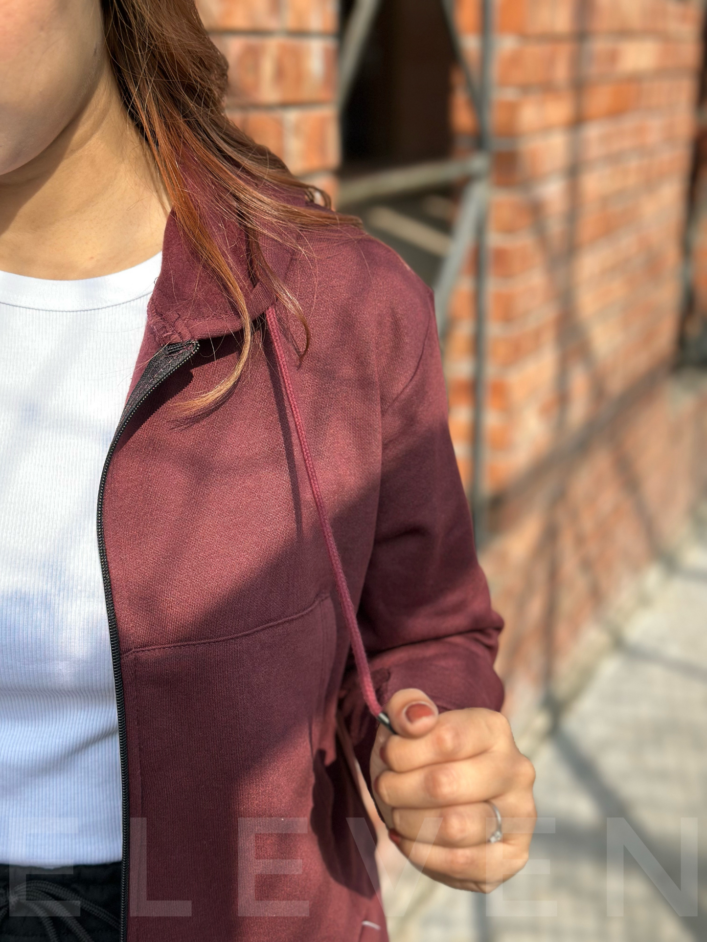 Maroon Crop Zipper Hoodie