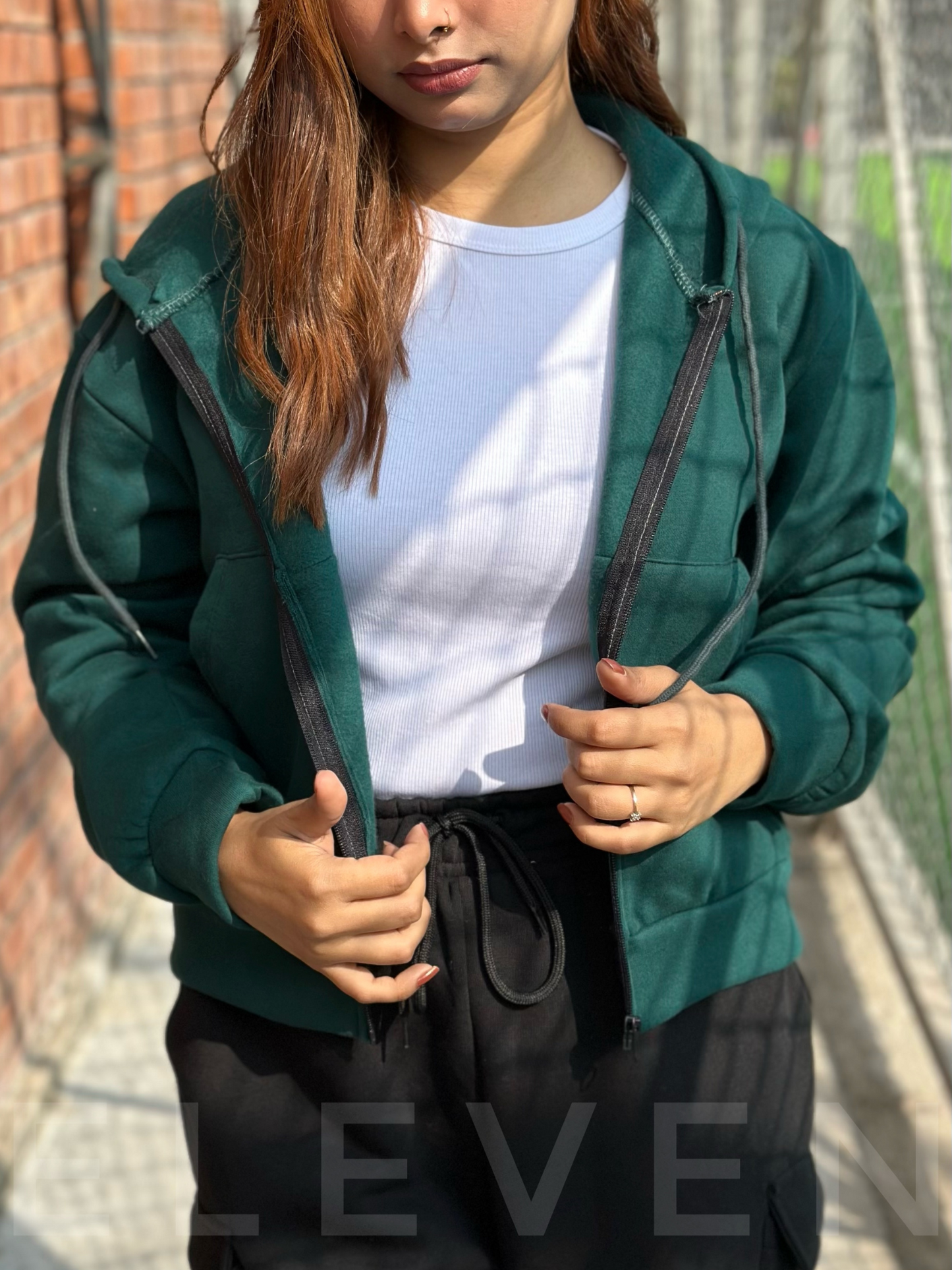 Green Crop Zipper Hoodie