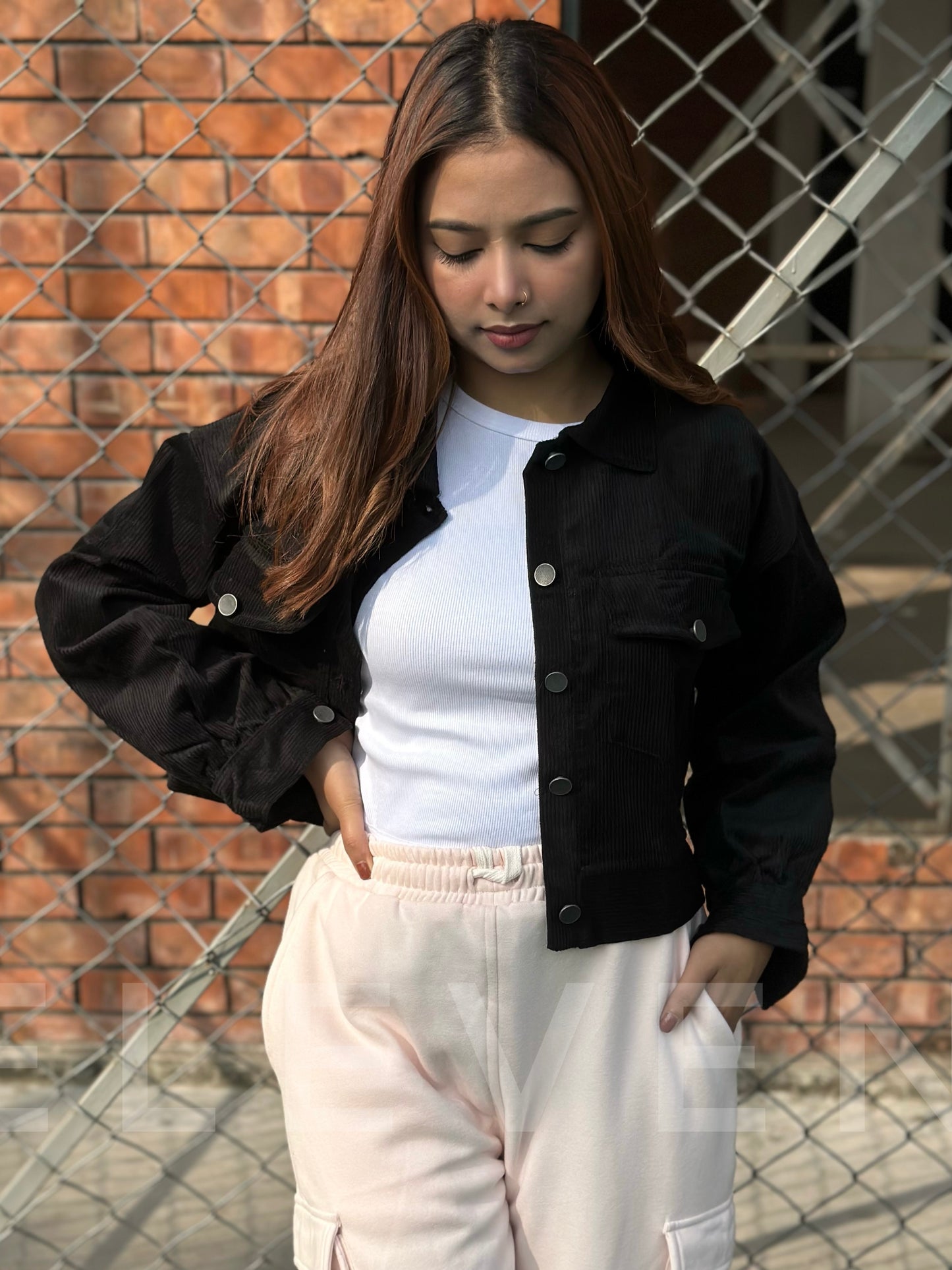 Black Dropshoulder Corduroy Jacket