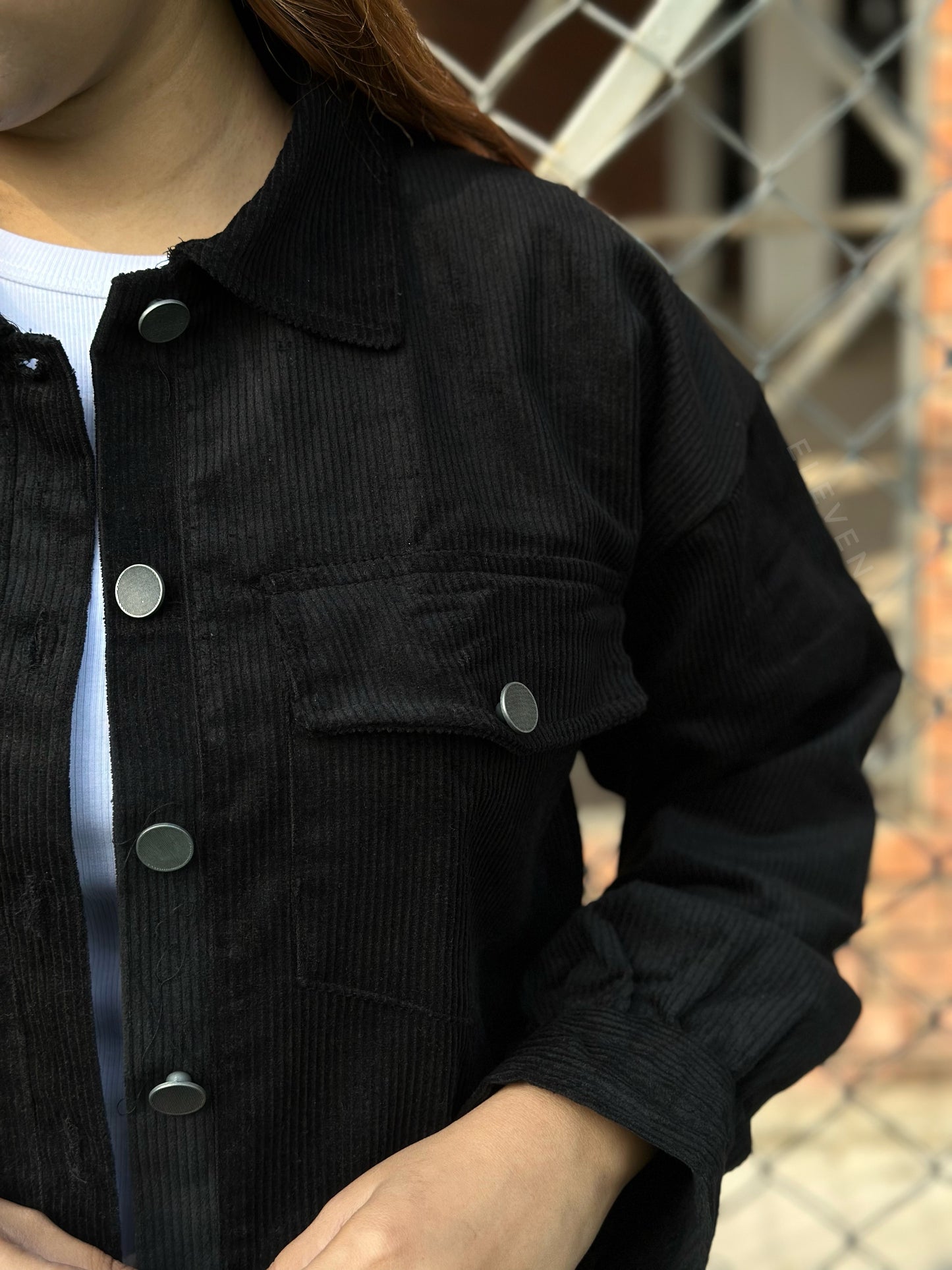 Black Dropshoulder Corduroy Jacket