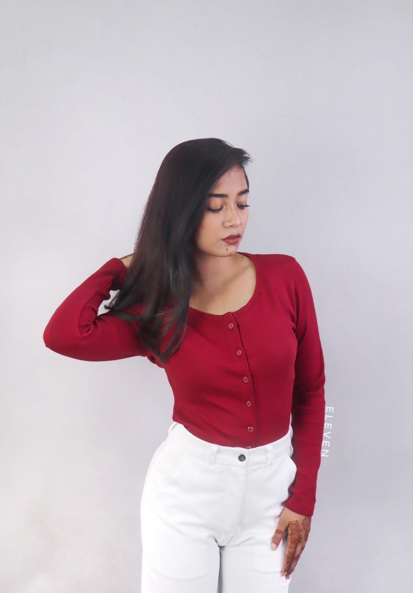 Maroon Full Sleeve Button Top