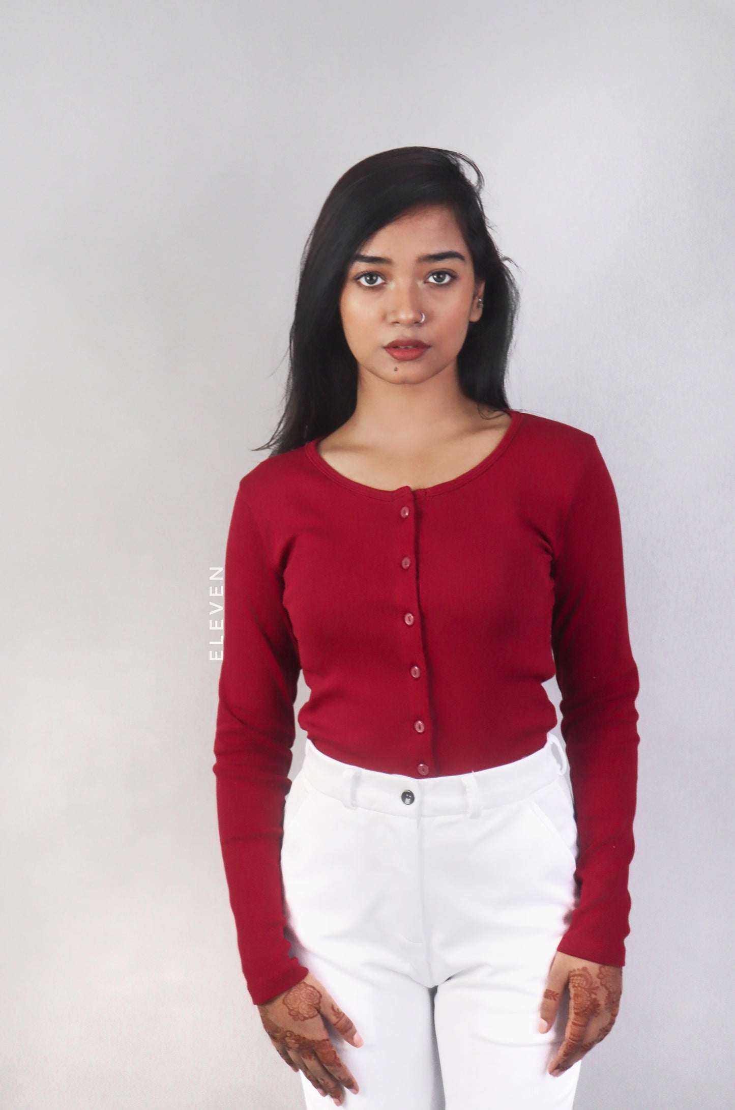 Maroon Full Sleeve Button Top