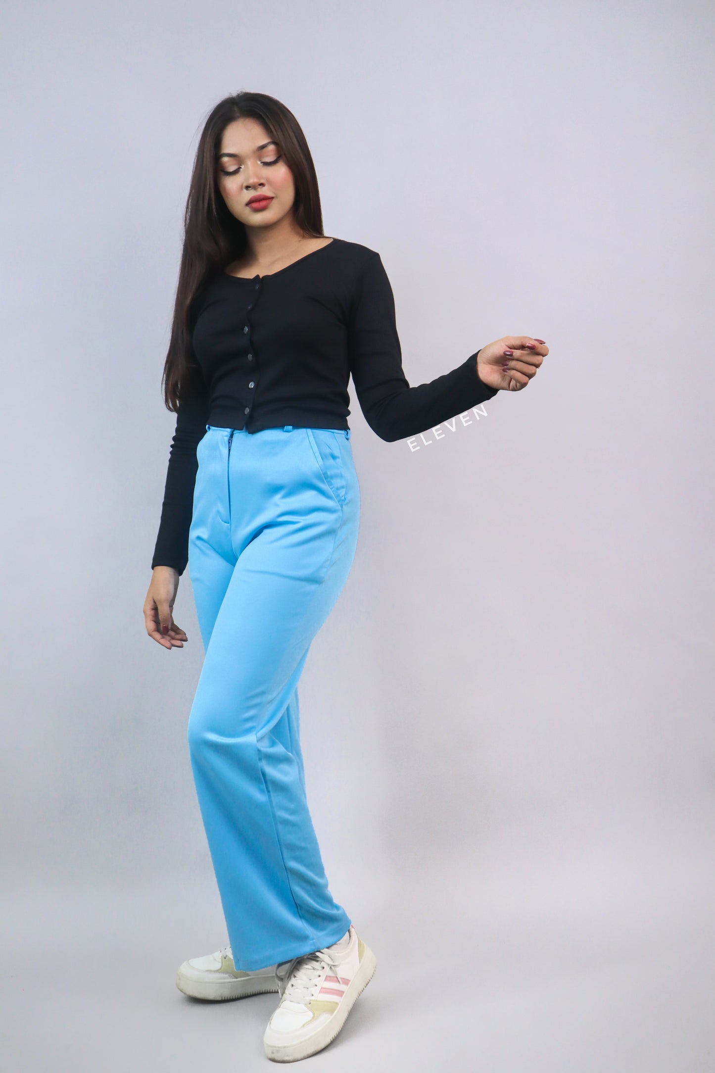 Black Full Sleeve Button Top