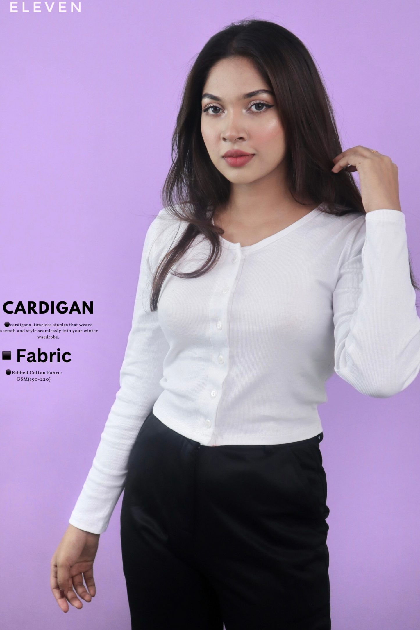 White Full Sleeve Button Top