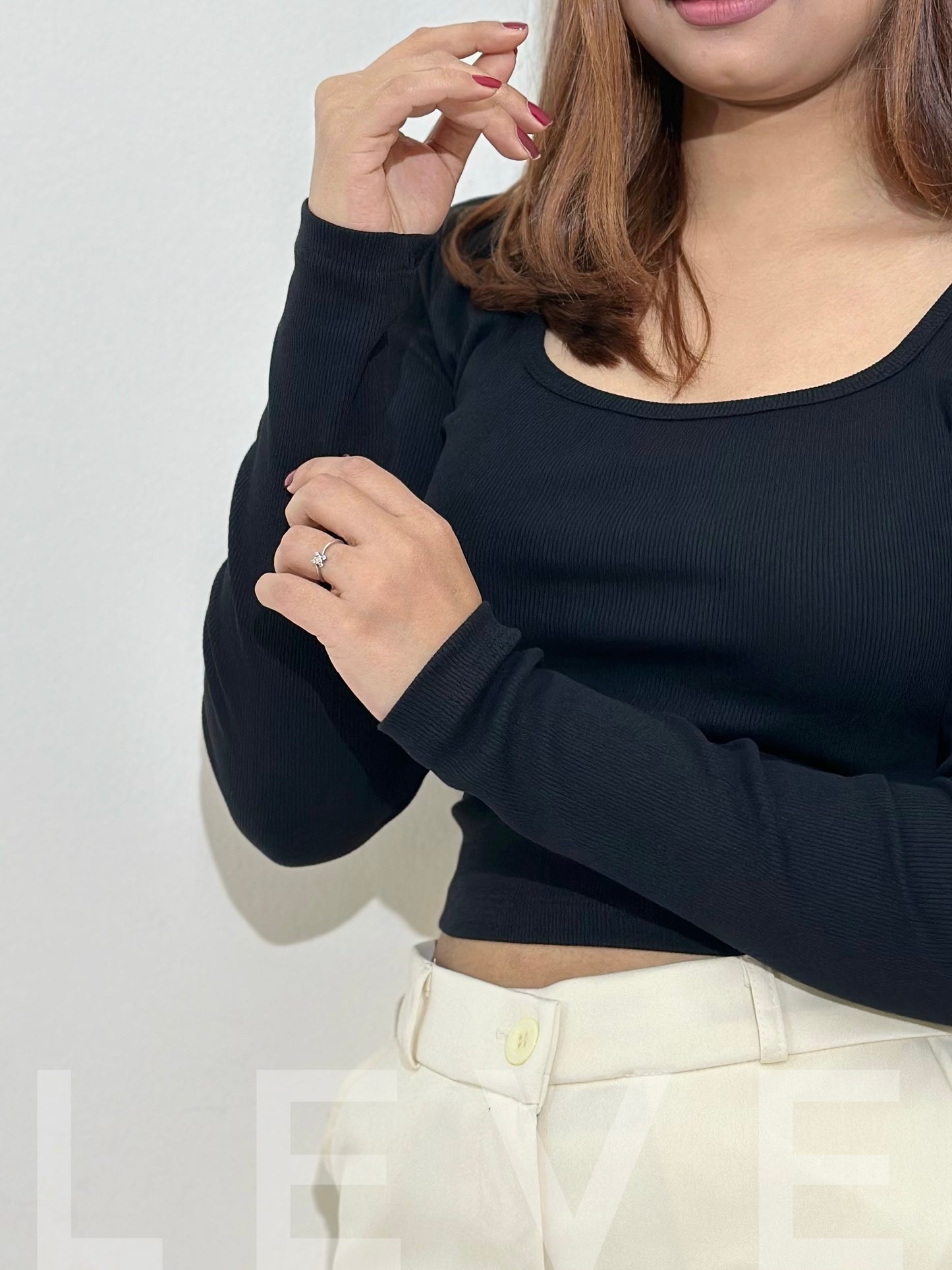 Black Square Neck Full Sleeve Top