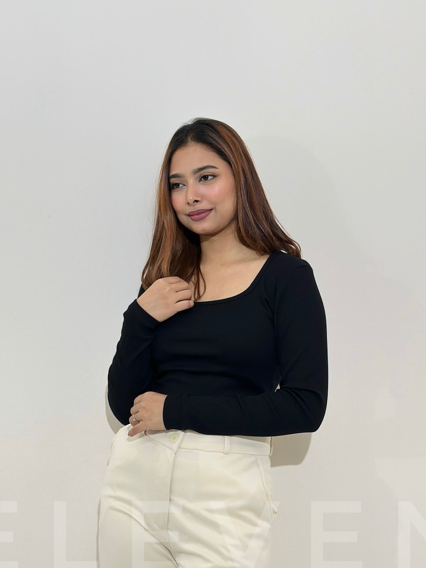 Black Square Neck Full Sleeve Top