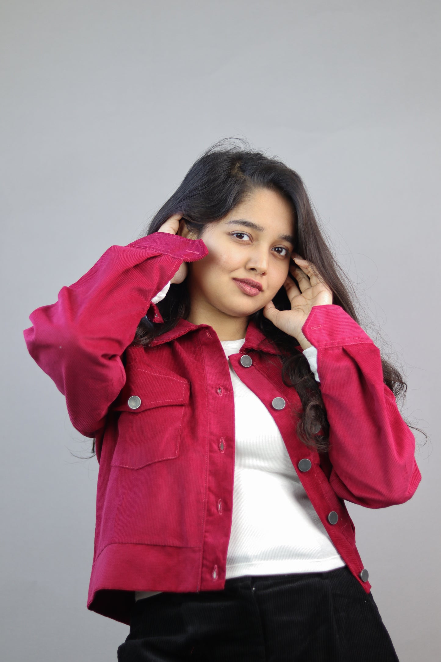Hot Pink Dropshoulder Corduroy Jacket