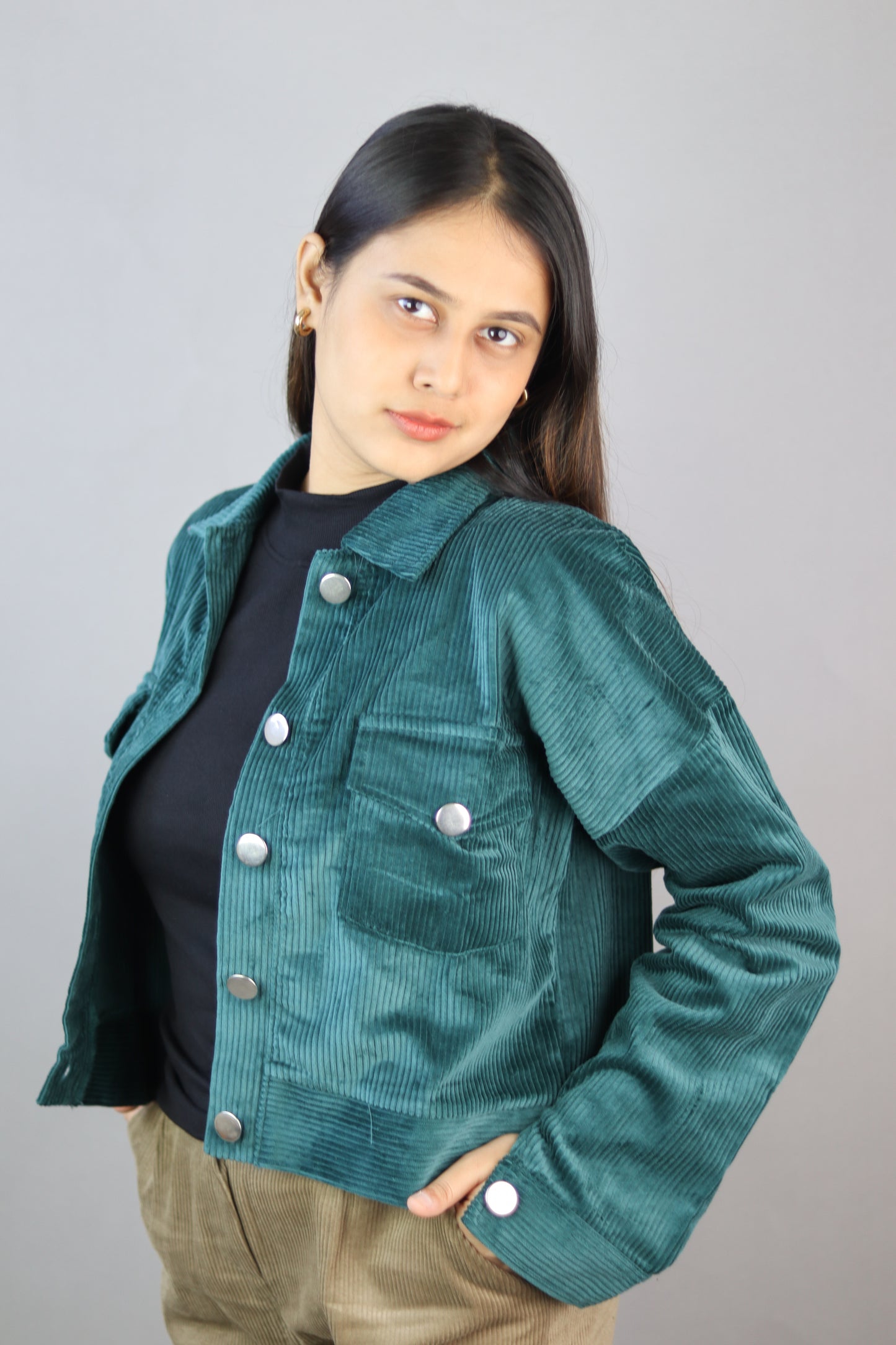 Green Dropshoulder Corduroy Jacket