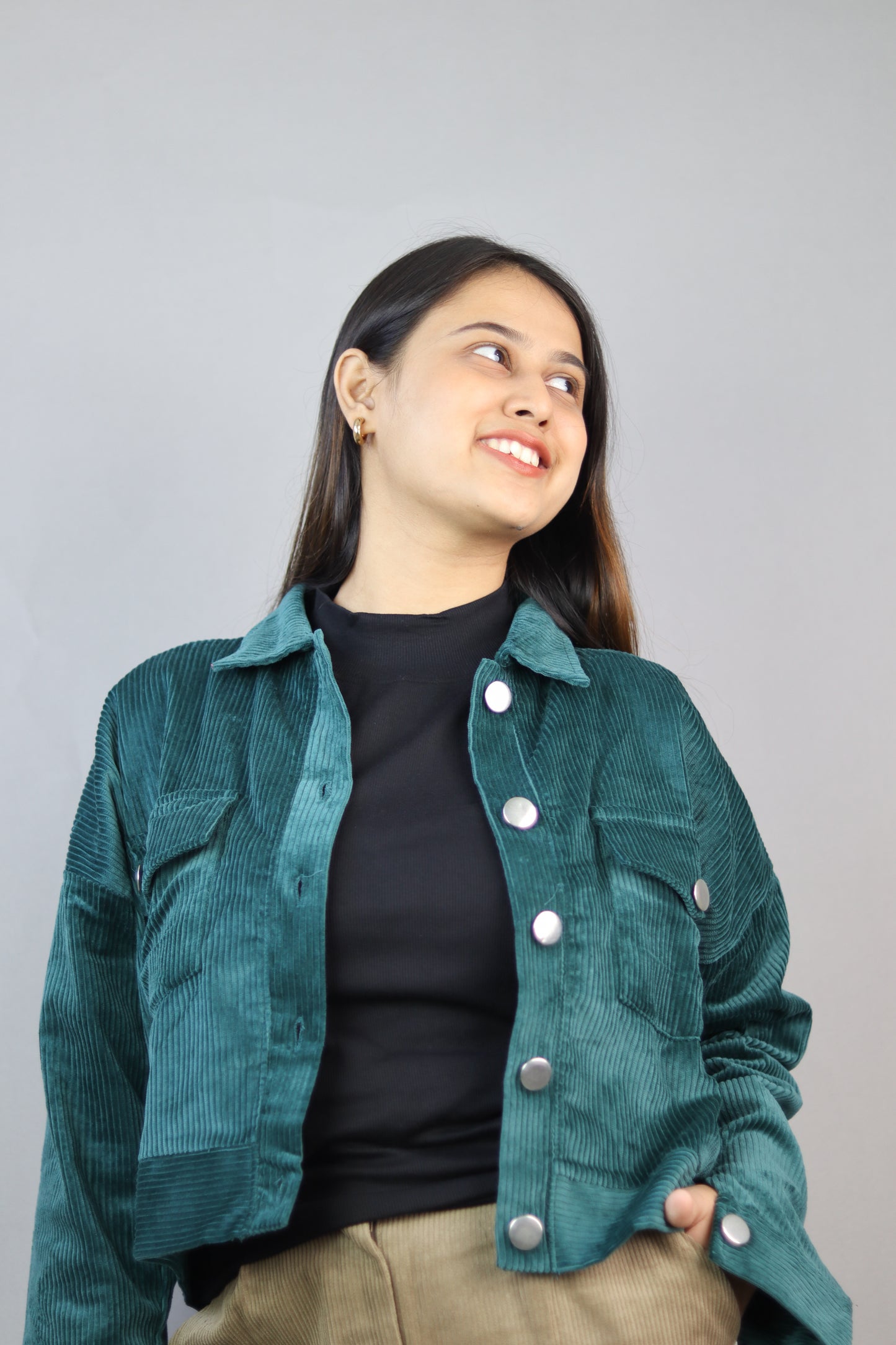Green Dropshoulder Corduroy Jacket