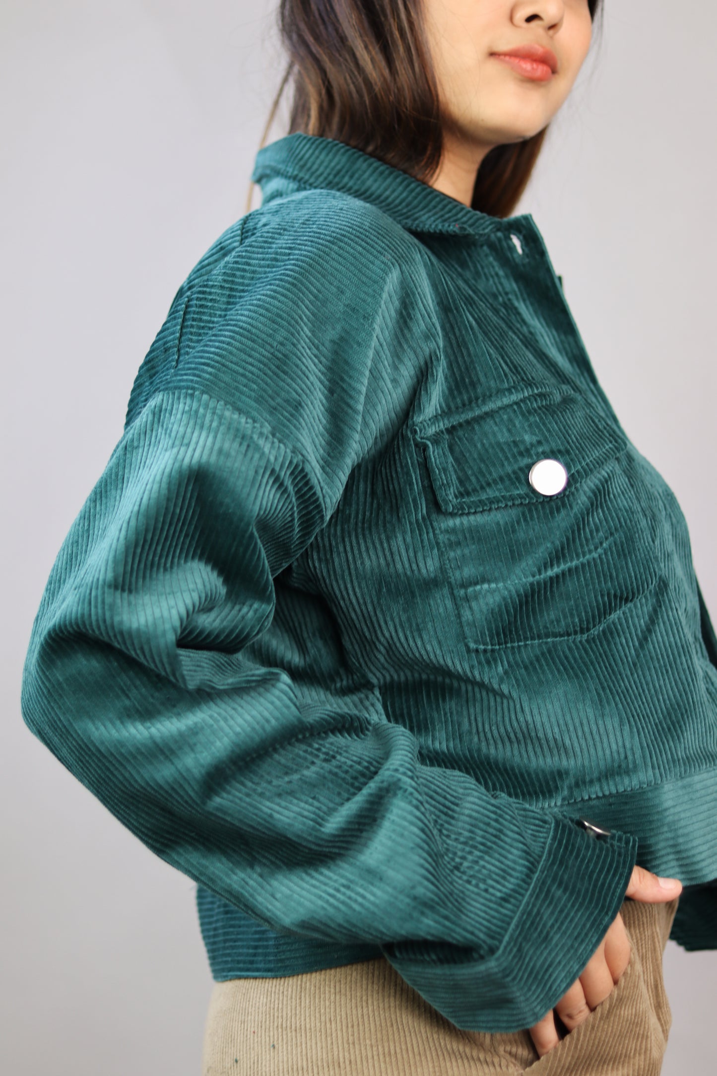 Green Dropshoulder Corduroy Jacket