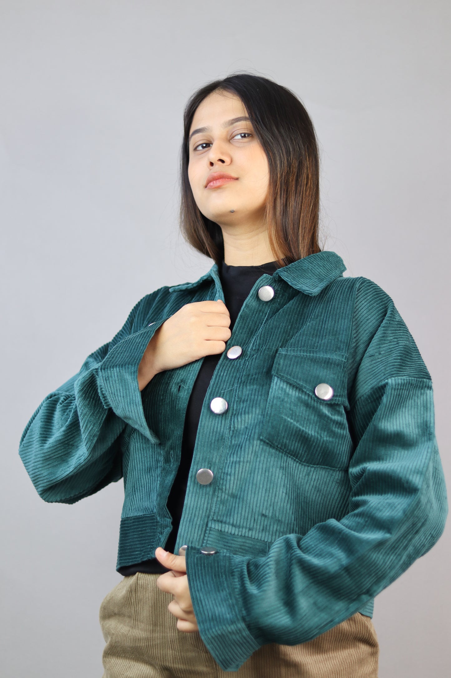 Green Dropshoulder Corduroy Jacket